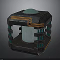 Sci Fi Structural Device With Green Dome Black Frame And Orange Lines