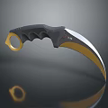Tactical Karambit Knife With Black Handle Gold Ring Metallic Blade And Reflective Surface 3d model