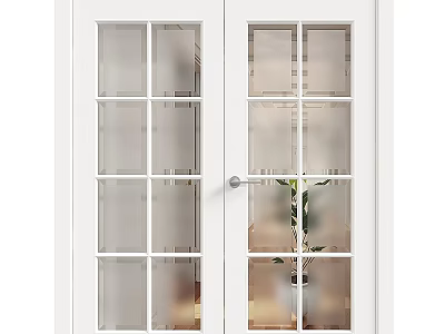 White Hinged Door With Glass Grid Panels And Interior Home Design Elements 3d model