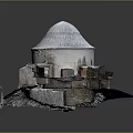 Detailed Ancient Dome Structure Model With White Tiles Damaged Walls Snow And Brick Ground