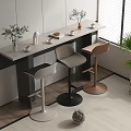 Modern Bar Counter With Stylish Bar Stools And Potted Plants Indoor Decor
