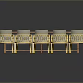 Wooden Long Dining Table With Yellow Frame Woven Seat Chairs Modern Design 3d model