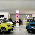 Car Dealership Showroom Interior With Various Colored Cars On