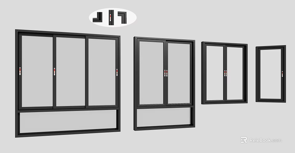 Black Frame Casement Windows With Clear Glass Panels And Modern Sleek Design Features 3d model 