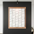 Modern White Abstract Painting With Brown Frame And Textured Grid Design On Dark Wall