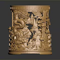 Golden Cylindrical Dragon Sculpture With Intricate Hollowed Carving And Detailed Patterns