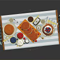 Delicious Pancakes with Berries Maple Syrup on Breakfast Table with Coffee Pot and Fruits