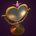 Elegant Heart Shaped Mirror With Decorative Brass Stand And Pink Gemstone Accents