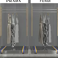 Prada And Fendi Fashion Store With Hanging Dresses On Modern Racks