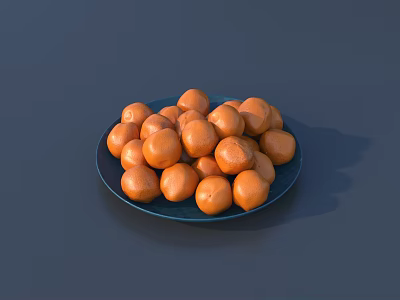 Fresh Juicy Oranges Neatly Filled In Blue Plate On Dark Surface 3d model