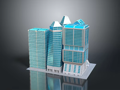 Modern High Rise Building Complex With Glass Curtain Walls And Reflective Facades 3d model