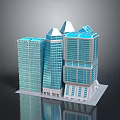 Modern High Rise Building Complex With Glass Curtain Walls And Reflective Facades
