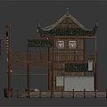 Traditional Chinese Ancient Architecture With Curved Eaves Black Tile Roof Wooden Balcony And Red Lanterns