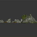 3D Terrain Elements Including Mountain Rocks Trees Bridges And Small Structures