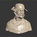 Metallic Bust Sculpture With Hat Beard And Dark Background Reflection