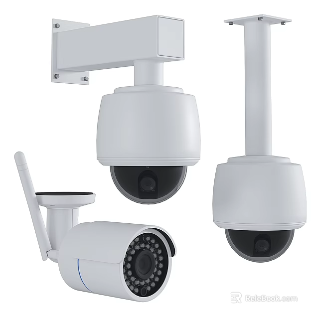 Wireless Dome and Bullet Surveillance Cameras for Computer Security Systems 3d model 
