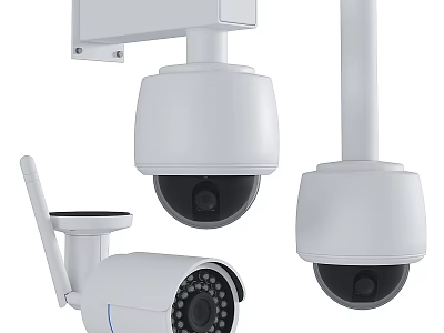 Wireless Dome and Bullet Surveillance Cameras for Computer Security Systems 3d model