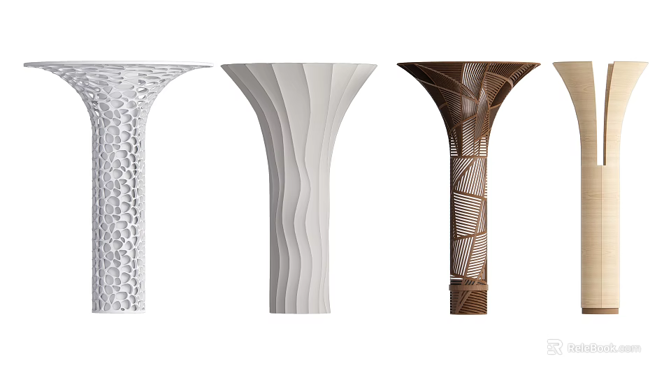 Contemporary Columns Featuring White Beige Brown Tones Intricate Cutouts And Wavy Textures 3d model 