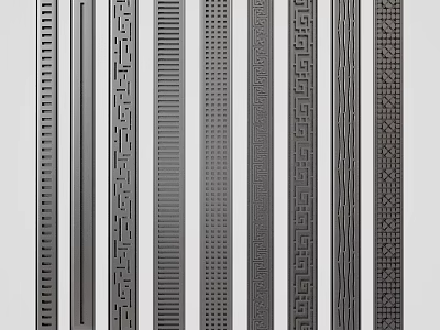 Decorative Metal Strips With Various Textured Patterns And Geometric Designs In Vertical Arrangement 3d model