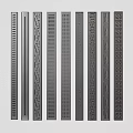 Decorative Metal Strips With Various Textured Patterns And Geometric Designs In Vertical Arrangement