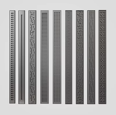 Decorative Metal Strips With Various Textured Patterns And Geometric Designs In Vertical Arrangement 3d model