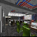 Modern Internet Cafe Interior With Green Chairs Multiple Computers And Purple Walls 3d model