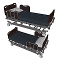 Medical Beds With Mobile Wheels Side Rails Blue Mattresses And Wooden Headboards
