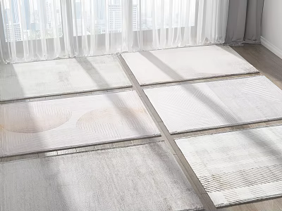 Light Colored Textured Square Rugs With Geometric Patterns In Bright Room 3d model