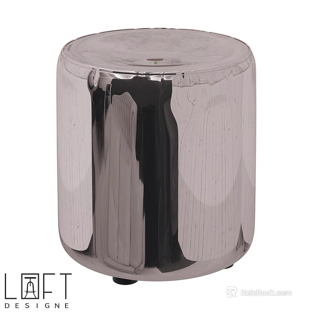 Modern Sofa Stool With Metallic Chrome Finish And Sleek Round Design 3d model 