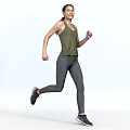 A Woman Running In Green Tank Top And Gray Leggings On White Background