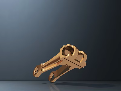 Golden Abstract Sculpture Carving with Geometric Metal Structure Floating on Dark Background with Shadow 3d model