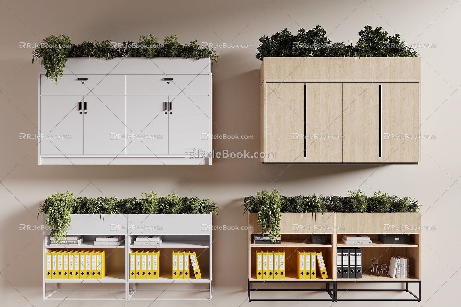 Office file cabinet green plant flower box 3d model