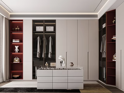 Modern Closet Interior Design With Hanging Rods Drawers And Open Storage Shelves 3d model