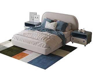 Modern Children's Bed Children's Bedside Cabinet Single Bed 3d model