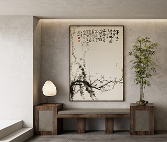 New Chinese Style Plant Painting Art Hanging Painting Ink Plum Blossom Hanging Painting Green Plant Ornaments 3d model