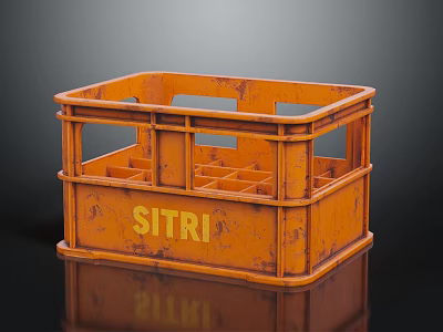 Orange Plastic Storage Crate with SITRI Label Side Handles and Open Compartment Design 3d model