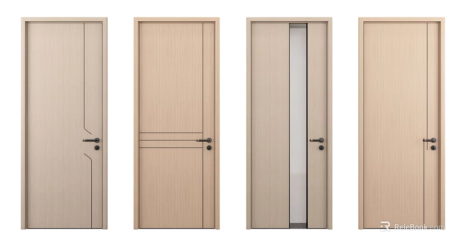 Modern Wooden Swing Doors With Various Panel Designs And Glass Inserts 3d model