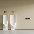Two White Urinals Mounted on Beige Wall with Gray Flush Buttons by Poliform 3d model