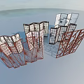 Modern Architectural Models Featuring Geometric Metal Frames And Transparent Panels 3d model