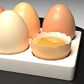 Fresh White And Brown Eggs On Tray With Cracked Yolk On Black Circular Base