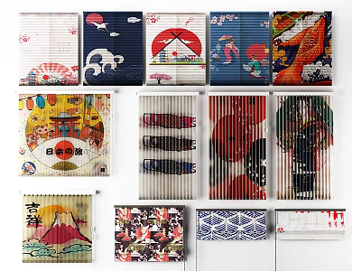Japanese-style Roman curtains Ukiyo-e curtains venetian blinds combination 3d model