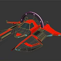 Futuristic Red And Gray Spaceship With Blue Glowing Accents And Sleek Design