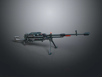 Heavy Machine Gun With Tripod Stand Black Metal Body And Red Accent Details 3d model