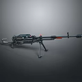Heavy Machine Gun With Tripod Stand Black Metal Body And Red Accent Details