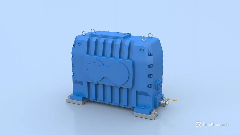 Blue Industrial Mechanical Equipment With Heavy Duty Ribbed Enclosure Base Support And Yellow Component 3d model 