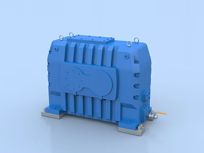 Blue Industrial Mechanical Equipment With Heavy Duty Ribbed Enclosure Base Support And Yellow Component 3d model