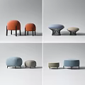 Modern Stylish Ottoman Collection With Various Colors Round Shape And Wooden Legs