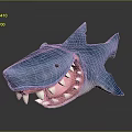 Blue Stuffed Shark With Open Mouth And White Teeth On Gray Background With Reflection 3d model