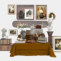 Exquisite Luxury Jewelry Pieces Display On Velvet Table With Framed Art And Sculptures