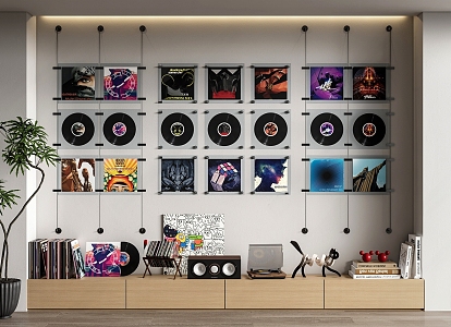 Record Wall Decorations Pendant Ornaments Record Player CD Disc Audio Phonograph Books 3d model